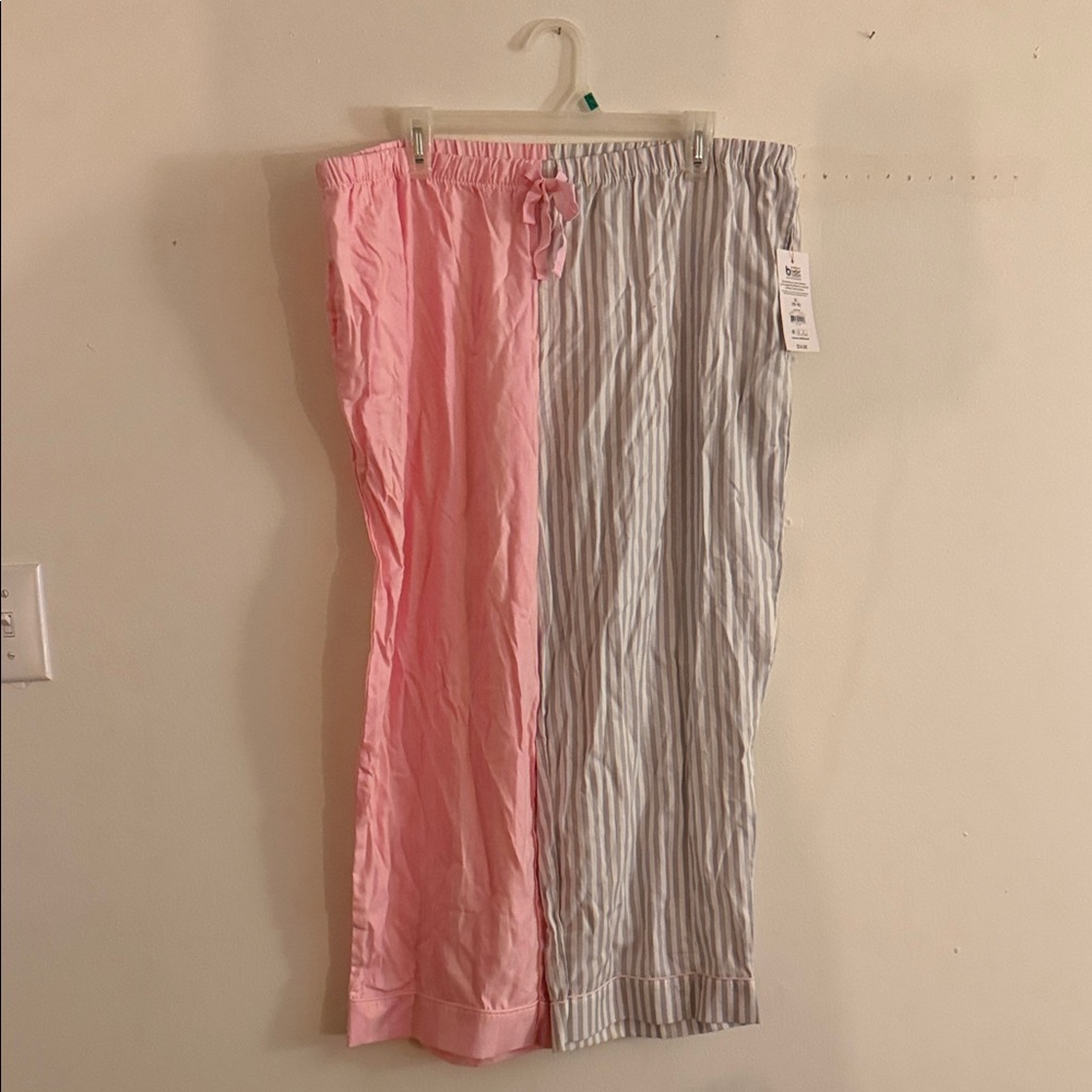 Pink and Gray Striped Pajama Pants
